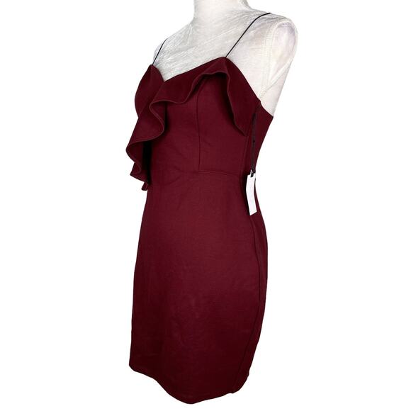 ASTR The Label Ruffle Stretch Knit Body Con Dress Wine Medium M New - Picture 3 of 10